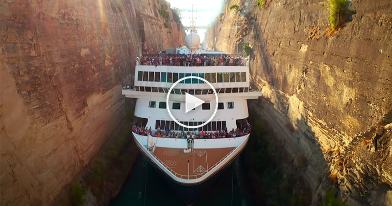 Drone Captures Cruise Ship Narrowly Passing Through the World's Deepest Canal
