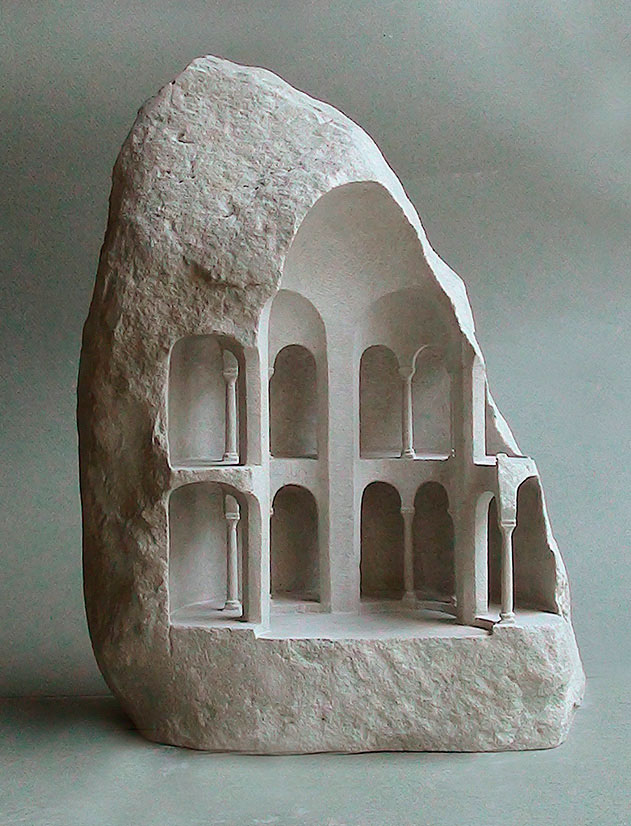 mini classical architecture carved into raw chunks of marble limestone matthew simmonds 12 Small Scale Classical Architecture Carved Into Chunks of Raw Marble and Limestone