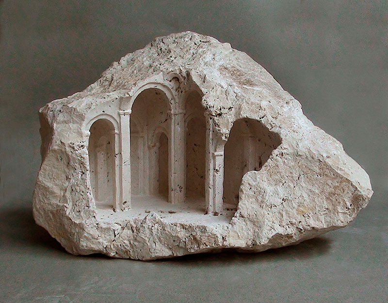 mini classical architecture carved into raw chunks of marble limestone matthew simmonds 3 Small Scale Classical Architecture Carved Into Chunks of Raw Marble and Limestone