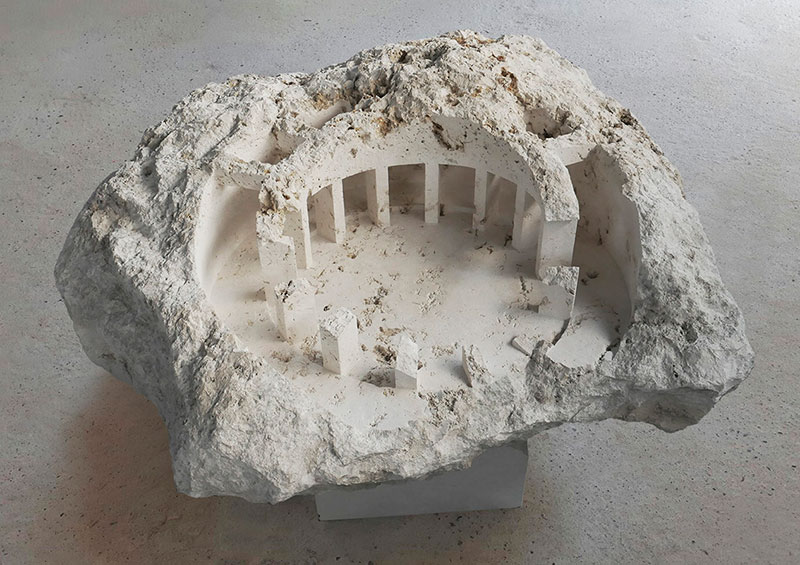 mini classical architecture carved into raw chunks of marble limestone matthew simmonds 4 Small Scale Classical Architecture Carved Into Chunks of Raw Marble and Limestone