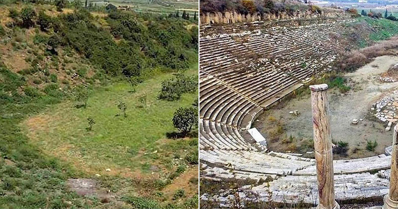 An Amazing Before and After of an Ancient Greek Stadium Excavation