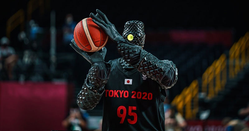 Mildly Terrifying Basketball Robot Casually Drains Half Court Shot