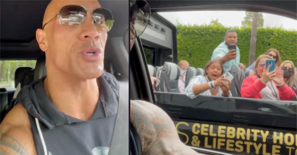 The Rock Pulled Up Beside a Celebrity Bus Tour and It’s Priceless