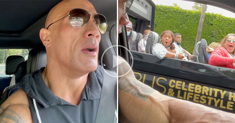 The Rock Pulled Up Beside a Celebrity Bus Tour and It's Priceless