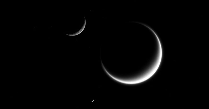 Cassini Captures Triple Crescent Moons Orbiting Saturn