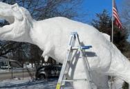 A Minnesota Man Sculpted a 12-Foot Dinosaur Out of Snow