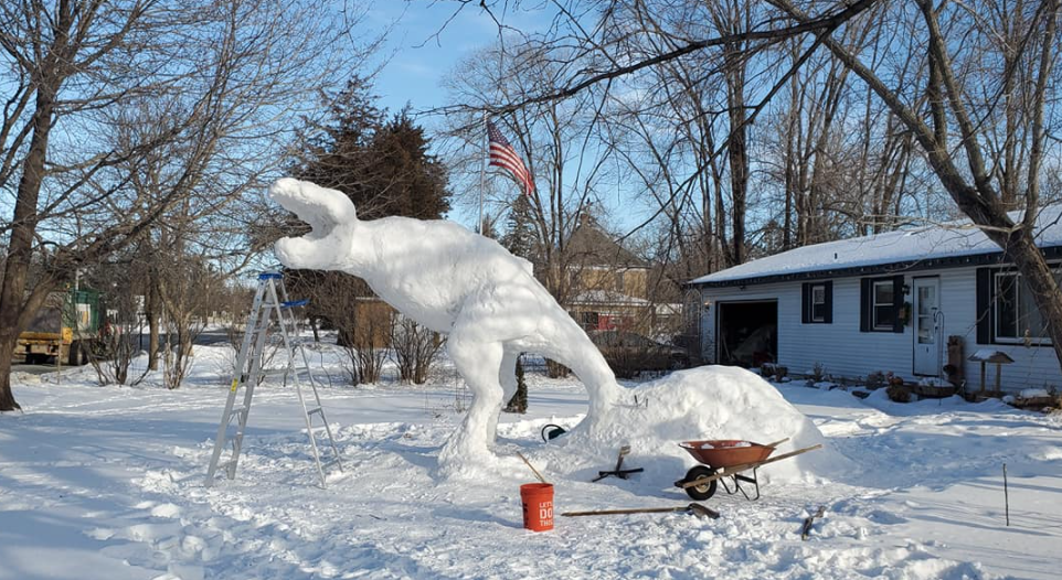 Screen Shot 2022 03 09 at 12.18.13 PM A Minnesota Man Sculpted a 12 Foot Dinosaur Out of Snow