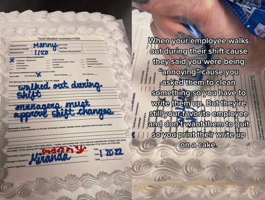 cake write up 1 A Dairy Queen Manager Wrote up an Employee Who Walked Out Mid Shift...and They Used a Cake to Do It