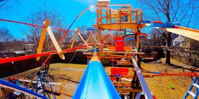A Hot Wheels Aquapark Track With Waterfalls and Waterslides