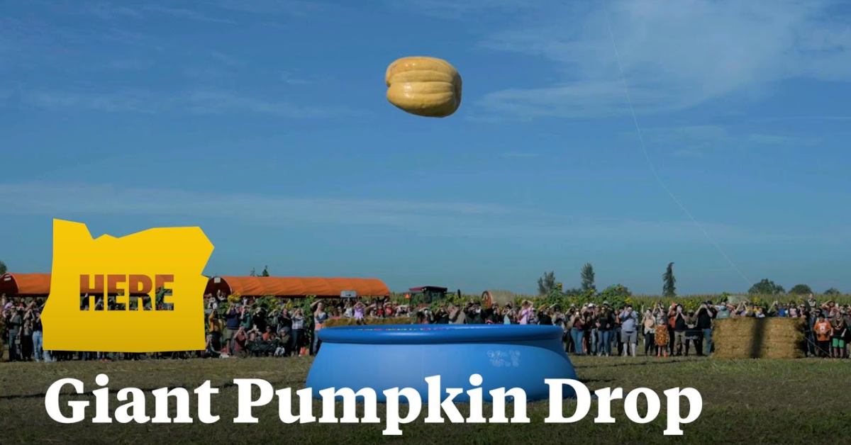 1,200 Pound Pumpkin Dropped From 100 Feet in the Air Into an Inflatable Pool