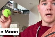 Guy Uses a Basketball and Tennis Ball to Visualize the Size of the Moon and Its Distance to the Earth