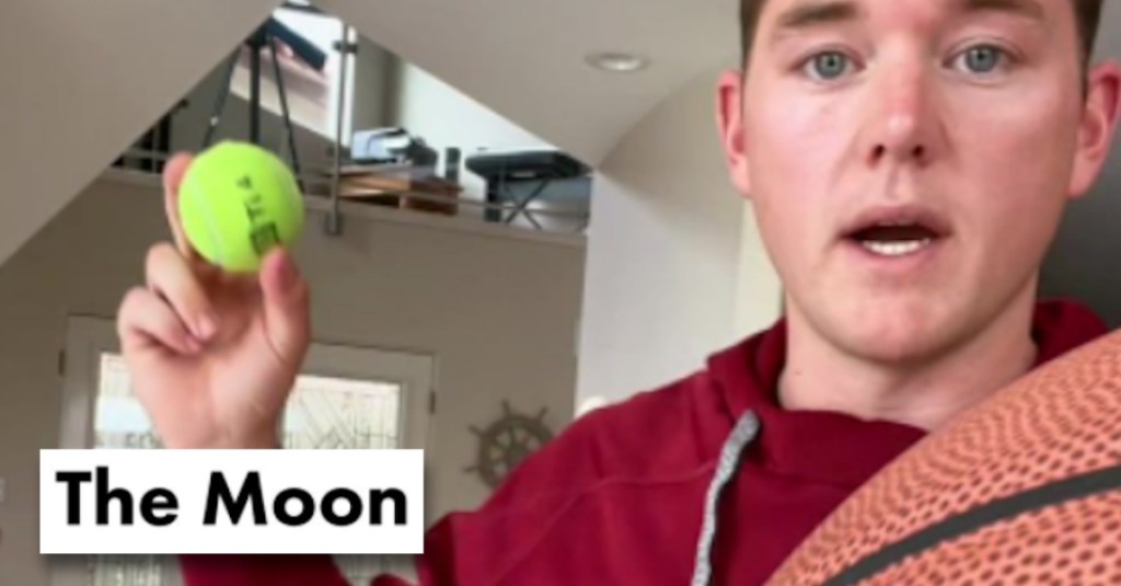 Guy Uses a Basketball and Tennis Ball to Visualize the Size of the Moon and Its Distance to the Earth