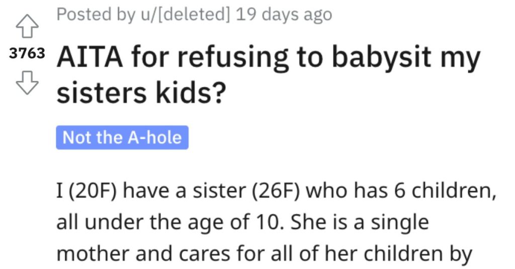 Woman Asks if She’s Wrong for Refusing to Watch Her Sister’s Kids