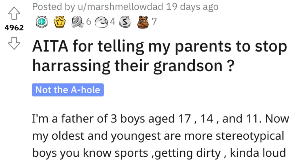 Man Asked if He's Wrong for Telling His Parents to Stop Harassing His Son