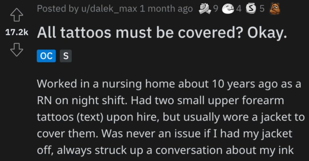 Person Was Told to Cover Their Tattoos at Work So They Proved A Very Important Point