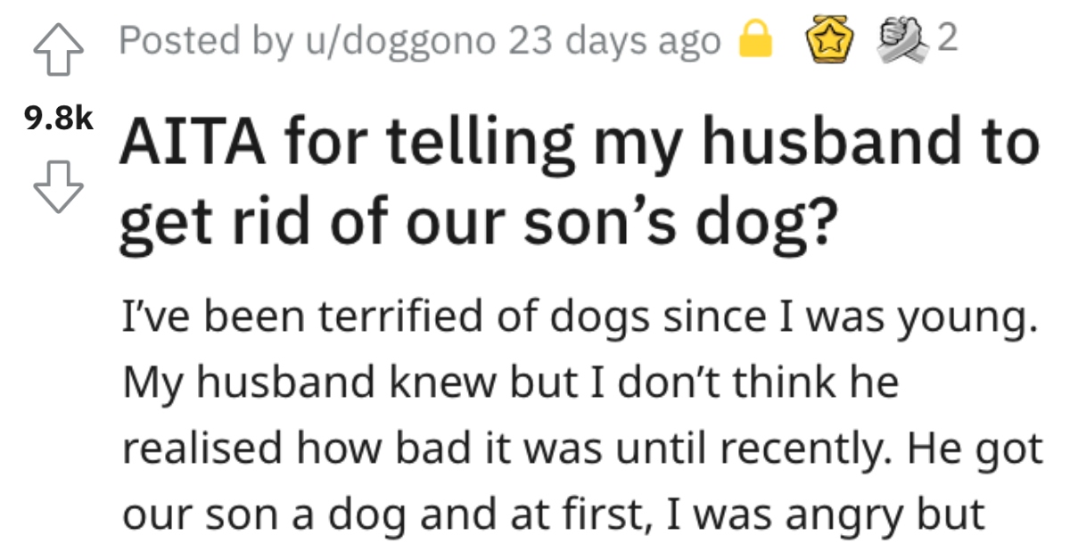 Woman Asks if She's Wrong for Telling Her Husband to Get Rid of Their Son's Dog