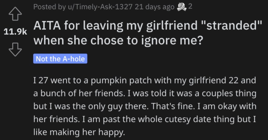 Guy Wants to Know if He’s a Jerk for Leaving His Girlfriend Behind After She Ignored Him