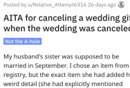 They Canceled a Wedding Gift After the Wedding Got Called Off. Are They Wrong?