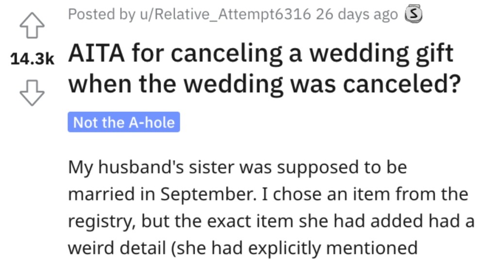 They Canceled a Wedding Gift After the Wedding Got Called Off. Are They Wrong?