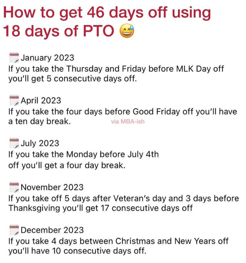Screen Shot 2022 11 23 at 9.34.47 AM A TikTok User Shared a Video Hack About Getting 46 Days off Using 18 Days of PTO