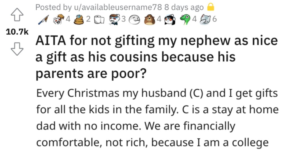Woman Asks if She’s Wrong for Not Giving Her Nephew a Present as Nice as His Cousins