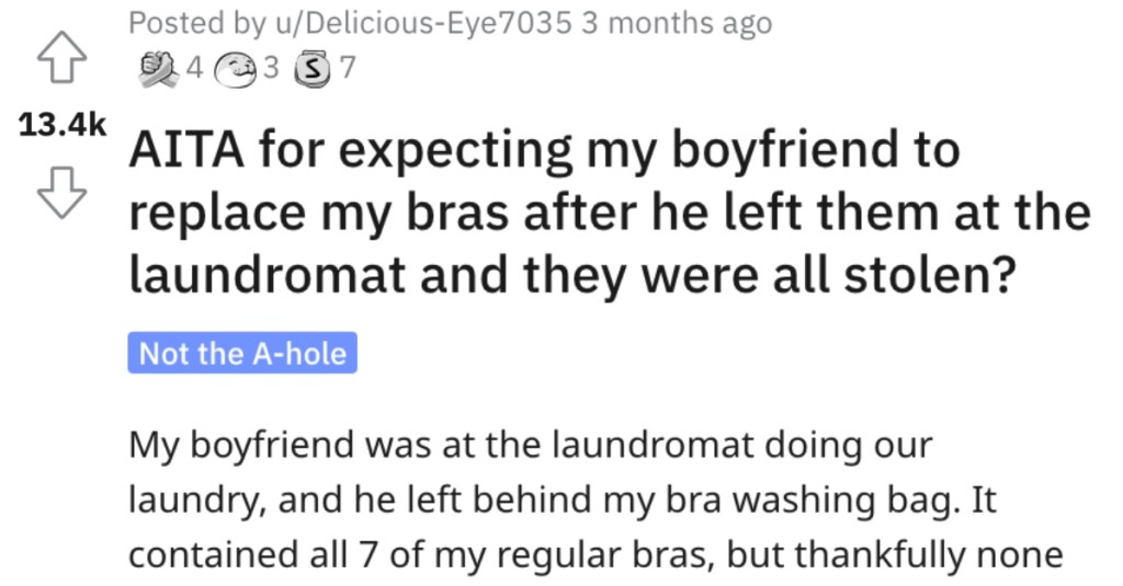 Is She Wrong for Expecting Her Boyfriend to Replace Her Bras After They Were Stolen?