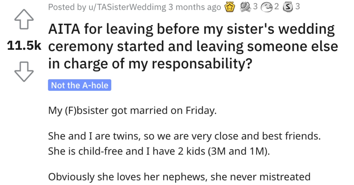 Woman Wants to Know if She's Wrong for Leaving Her Sister's Wedding Early