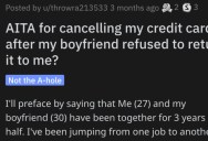 She Canceled Her Credit Card When Her Boyfriend Didn’t Return It. Did She Go Too Far?