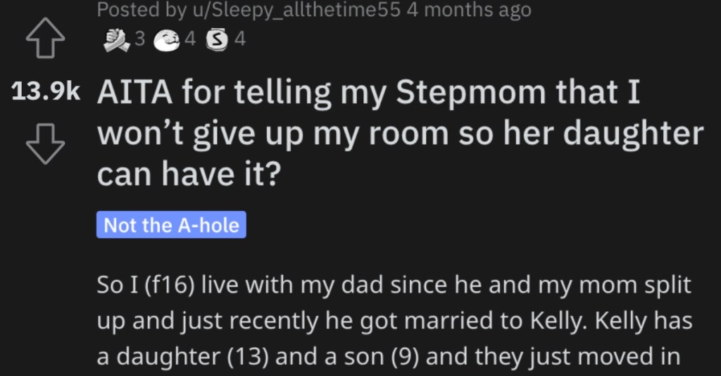 Teenager Wants to Know if She’s Wrong for Not Giving up Her Bedroom to Her Stepsister