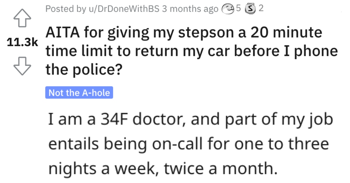 Mom Asks if She's Wrong for Telling Her Stepson to Bring the Car Home or She'd Call the Police. Did She Go Too Far?