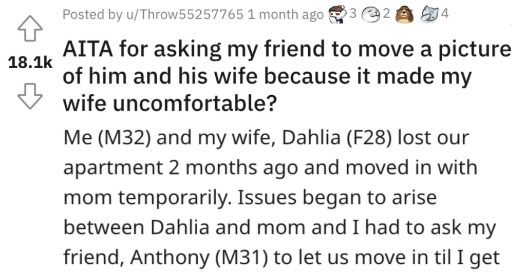 Was He Wrong to Ask His Friend to Move a Picture That Made His Wife Uncomfortable?