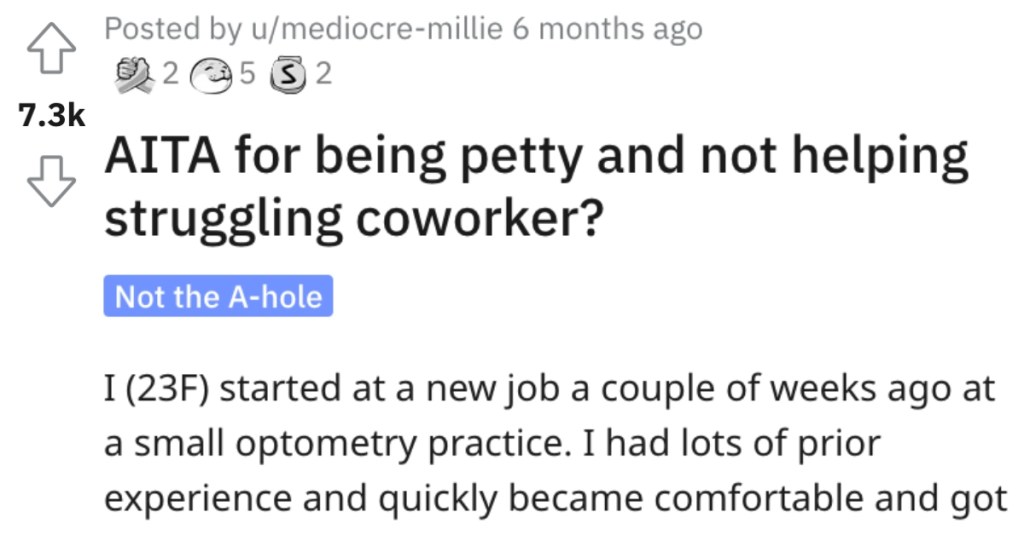 Woman Asks if She’s a Jerk for Not Helping a Struggling Co-Worker