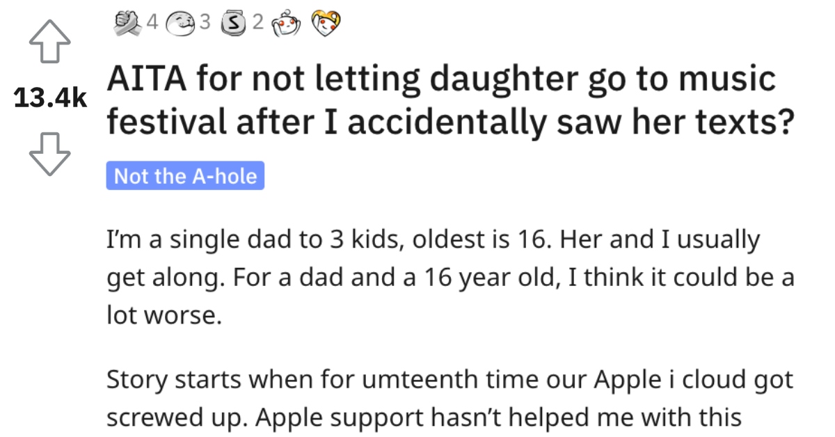 Dad Wants to Know if He's Wrong for Not Letting His Teenage Daughter Go to a Music Festival