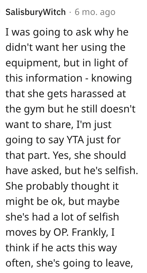 Screen Shot 2023 01 11 at 1.13.00 PM She Used His Gym Equipment Without Asking. Was He Right To Be Mad?