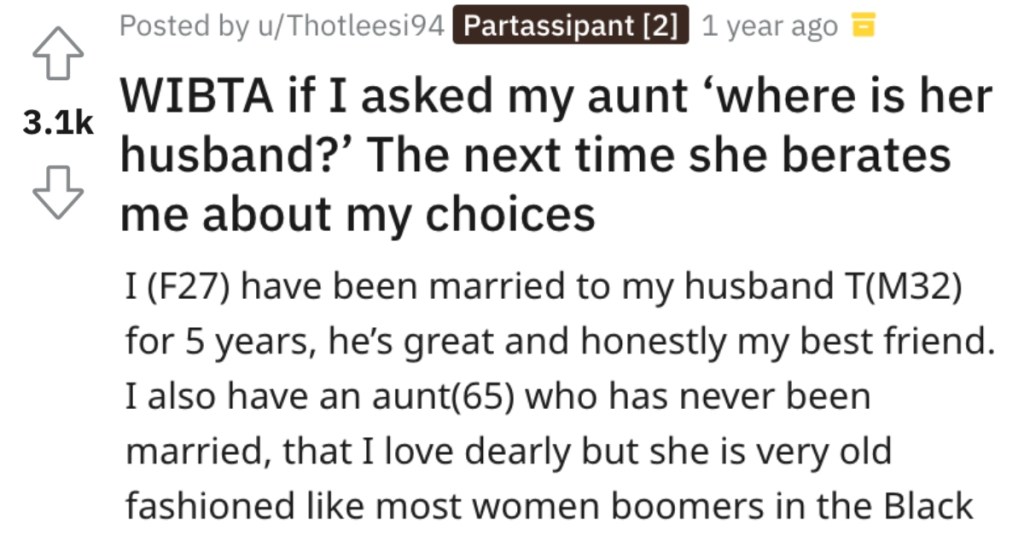 She Said She’s Going to Ask Her Aunt Where Her Husband Is if She Berates Her Again. Is She a Jerk?