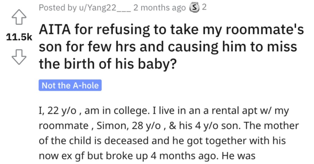 Is She Wrong for Causing Her Roommate to Miss the Birth of His Child? People Responded.