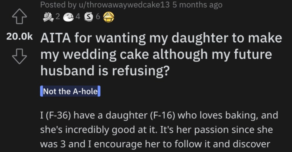 She Wants Her Daughter to Make Her Wedding Cake Even Though Her Partner Is Refusing. Is She Wrong?