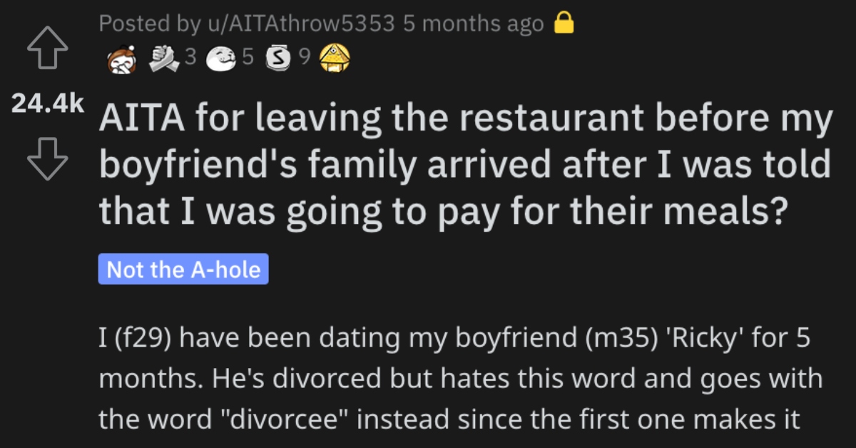 She Left a Restaurant Because She Was Asked to Pay For Everyone's Meals. Is She Wrong?