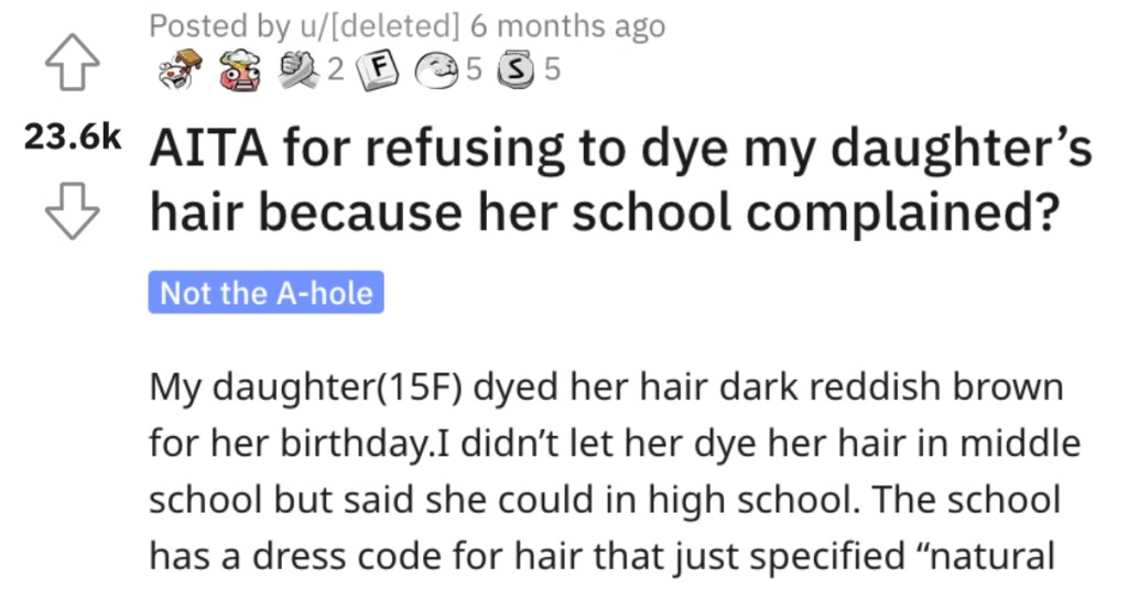 Woman Asks if She’s Wrong for Refusing to Dye Her Daughter’s Hair Because Her School Complained