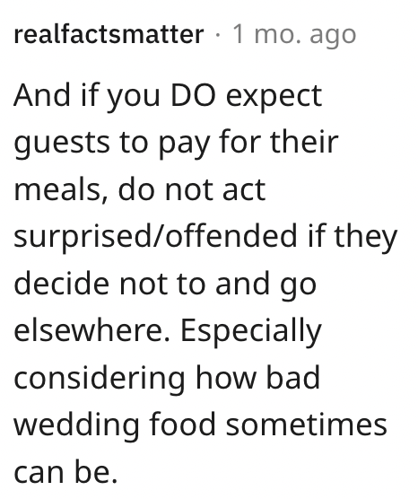 Screen Shot 2023 04 02 at 2.27.31 PM How Would You React To Being Expected To Buy Your Own Dinner At A Wedding?