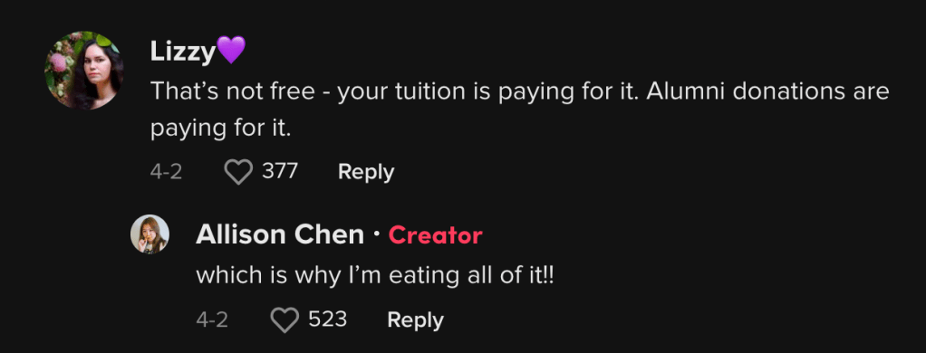 Screen Shot 2023 06 09 at 1.49.54 PM A Student at Duke Says She Only Eats Free Food on Campus Because Tuition Is So Expensive