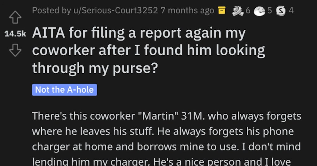 She Caught Him Going Through Her Purse. Did She Overreact By Filing A Report?