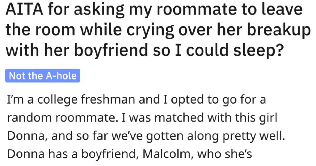 She Asked Her Roommate To Leave Until She Could Stop Crying. Was She Insensitive?
