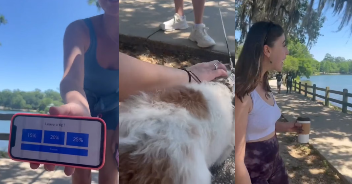 A Woman Mocked Tipping Culture by Asking for a Tip When a Stranger Pet Her Dog