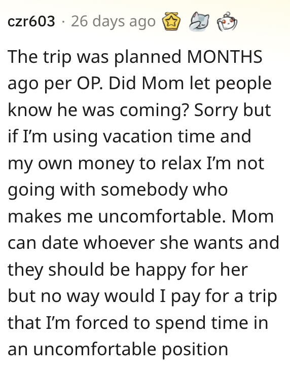 Screen Shot 2023 05 08 at 10.41.47 PM She Cancelled A Family Vacation After Newly Widowed Mom Decided To Bring Her Boyfriend. Was She Wrong?