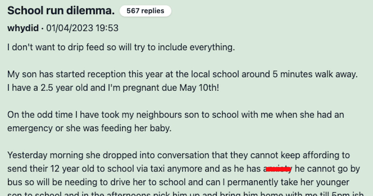 Neighbor Expects Pregnant Mom to Be a Driver for Their Son. What Should She Do?