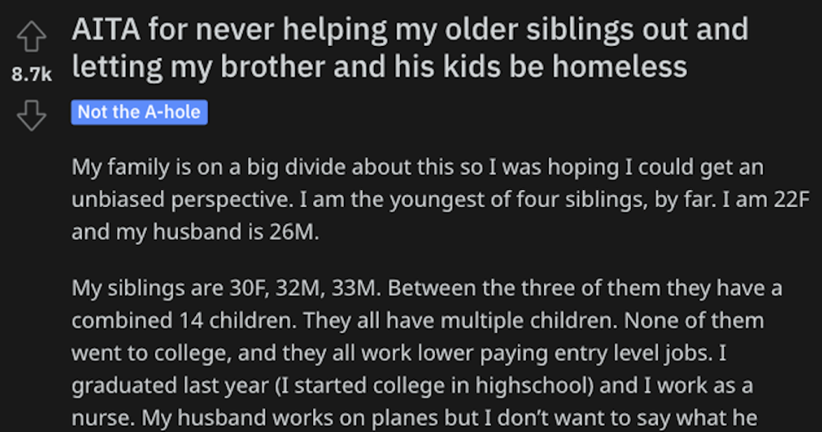 Is She Wrong for Letting Her Older Brother and His Kids Be Homeless? People Responded.