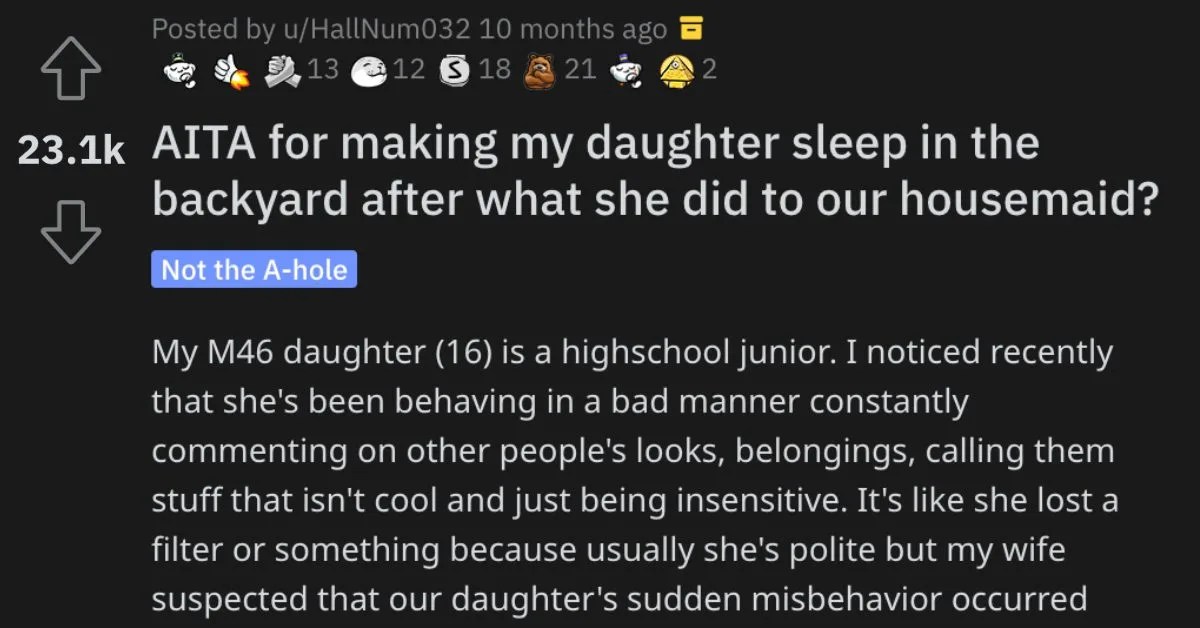 Is This Guy Wrong for Making His Daughter Sleep in the Backyard as Punishment? People Responded.