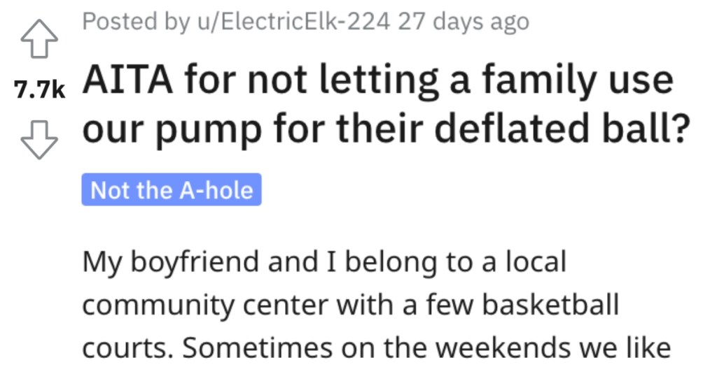 Is She Wrong for Not Letting a Family Use Their Pump for a Deflated Ball? People Responded.