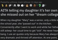 Is She Wrong for Telling Her Daughter It’s Her Fault She Can’t Go to Her Dream College? People Responded.